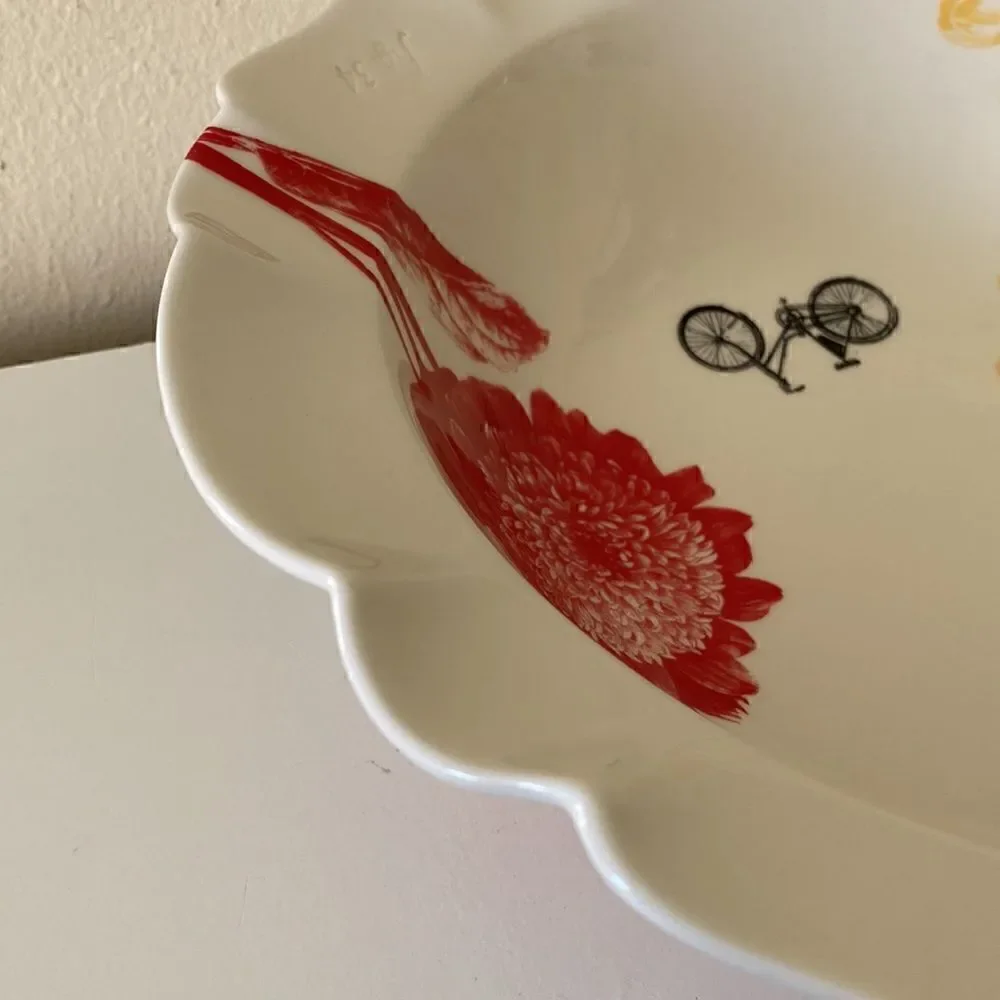 Anthropologie Large Serving Bowl White Floral Decorated Fleur 13”
